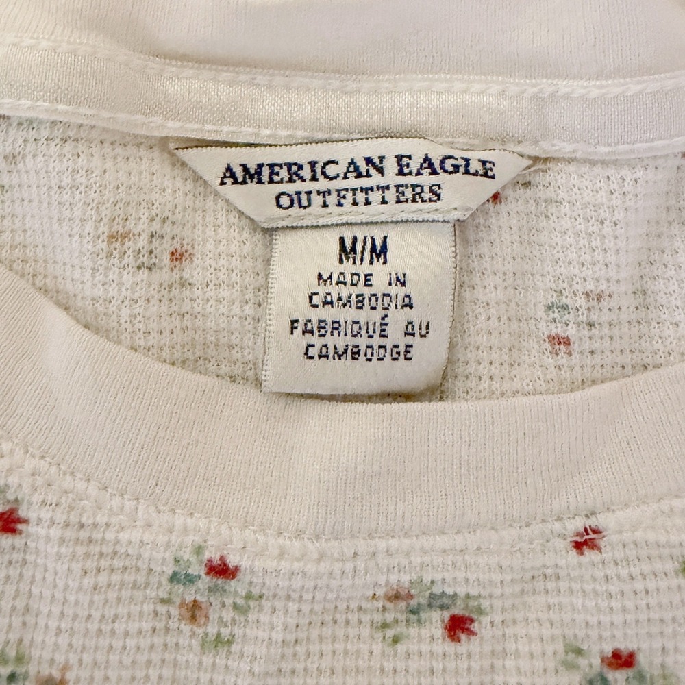 VTG Y2K American Eagle Ditsy Floral Waffle Knit Thermal Fits Size S Fairy Grunge - Picture 2 of 7